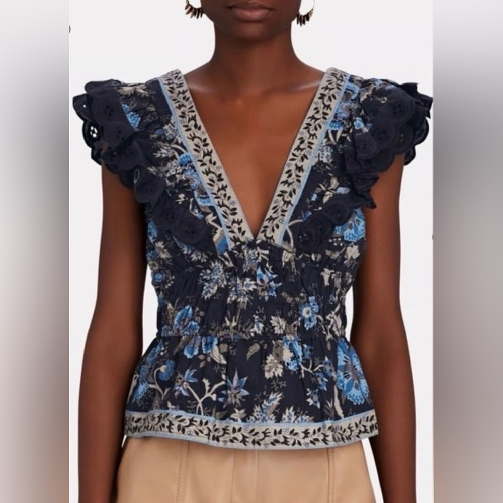 Sea New York Tess Print Flutter Sleeve V Neck Top Size 0